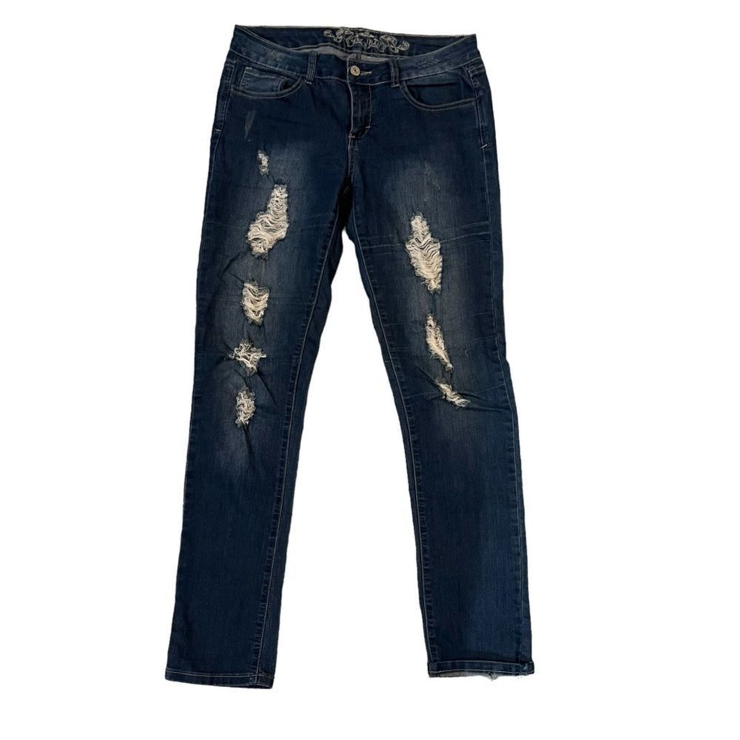 Wax Jean Jeans Womens Size 11 Blue Dark Wash Distressed Skinny Stretch