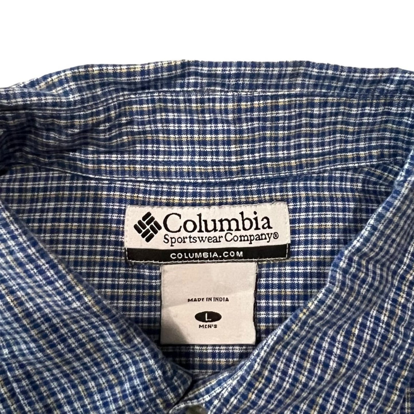 Columbia Sportswear Men's Blue Checkered Short Sleeve Button Down Shirt - Large