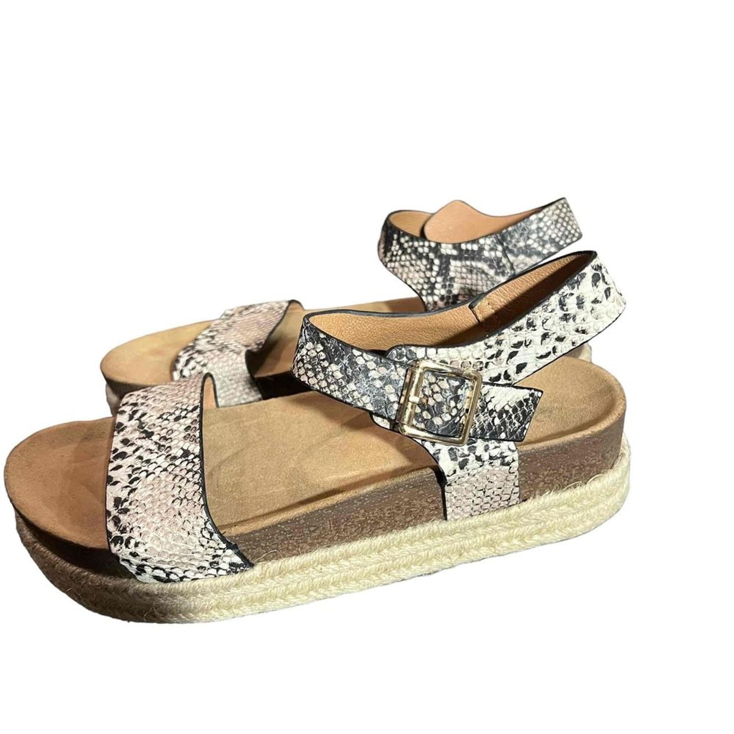 Qupid Womens Platform Espadrille Wedge Sandals Snake Print Size 10 Beige