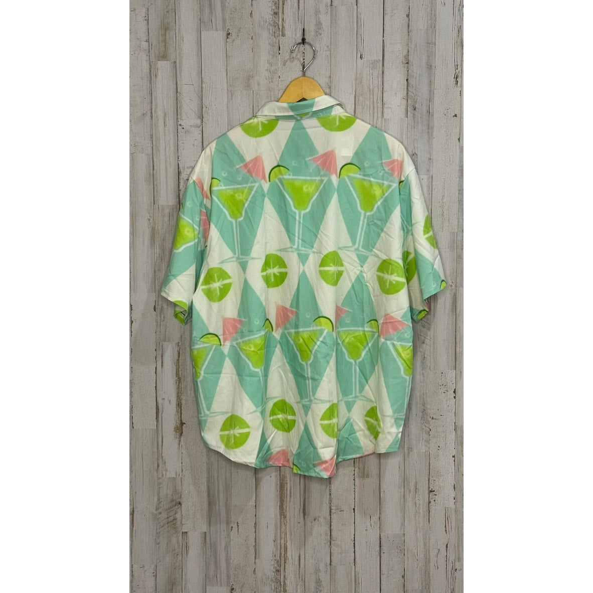 Men's 3XL Margarita Print Green & White Short Sleeve Button-Up Shirt