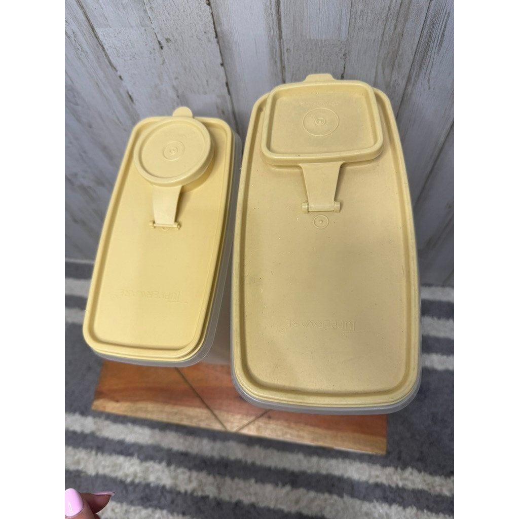 Vintage Tupperware Cereal Keeper Set Beige Flip-Top Spout 2-Piece