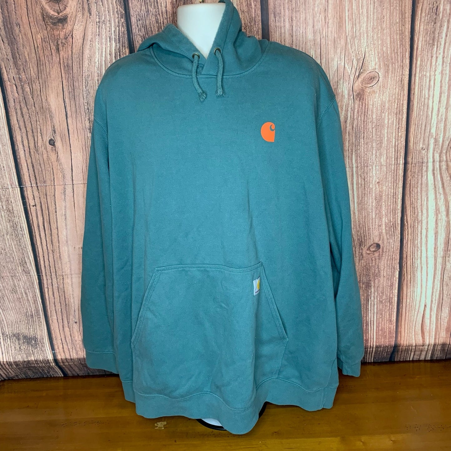 Carhartt Hoodie Mens 3XL Green Pullover Orange Sleeve Logo