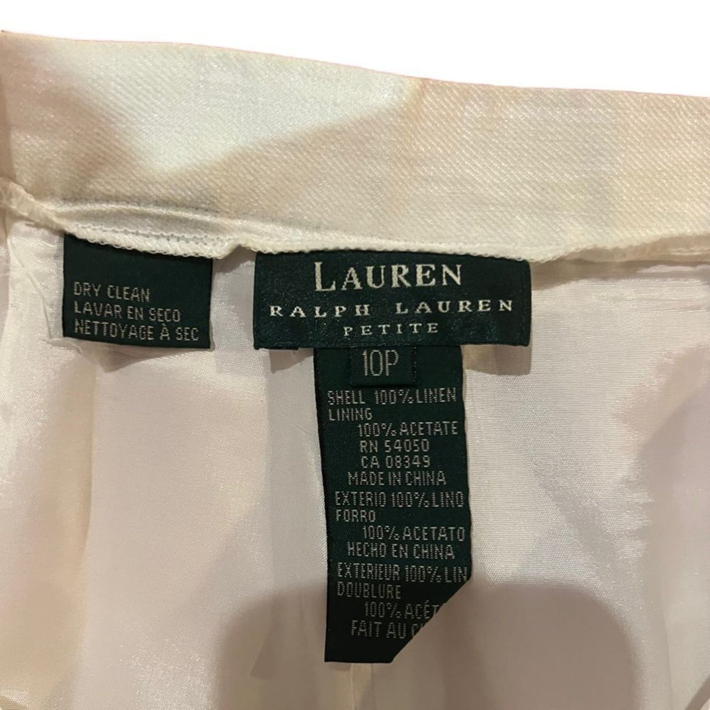 Lauren Ralph Lauren White 100% Linen Pants Size 10P