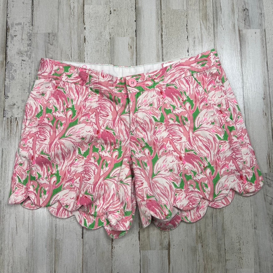 Lilly Pulitzer Women's Buttercup Shorts Pink Flamingo Print Scalloped Hem Size 2