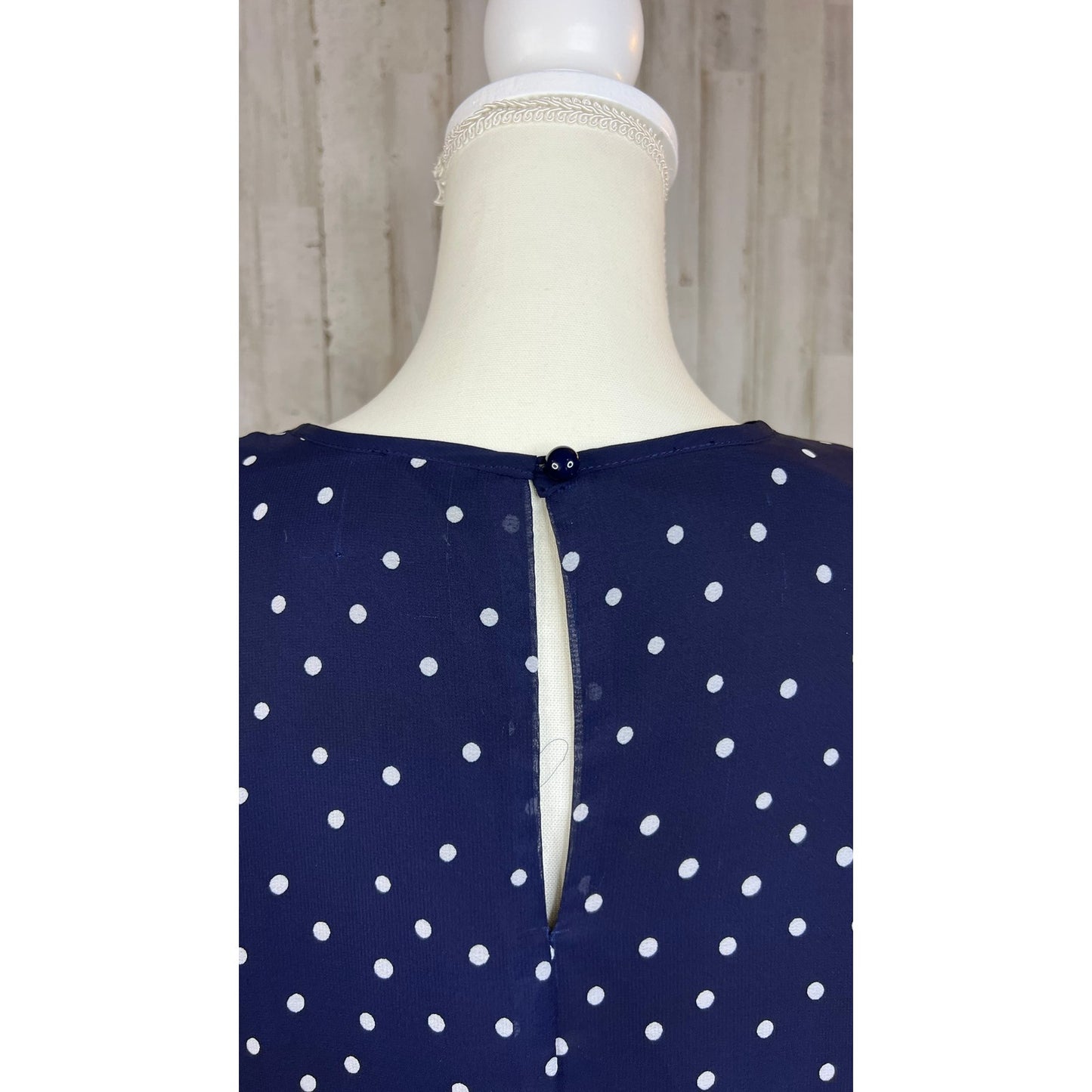 NWT Studio One Women's Size 16 Navy & White Sleeveless Polka Dot A-Line Dress