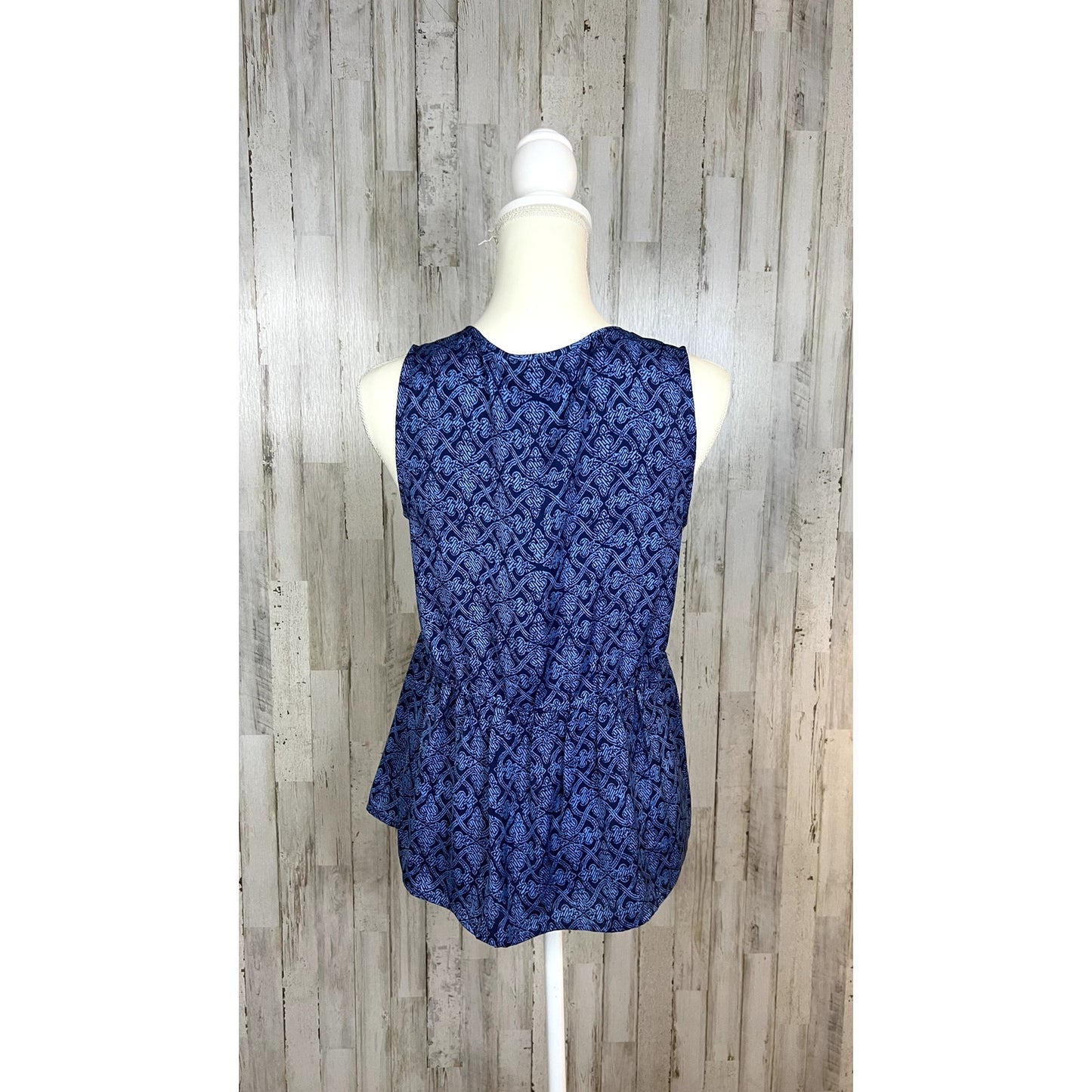 Banana Republic Women's Small Blue Geometric Print Peplum Sleeveless Blouse