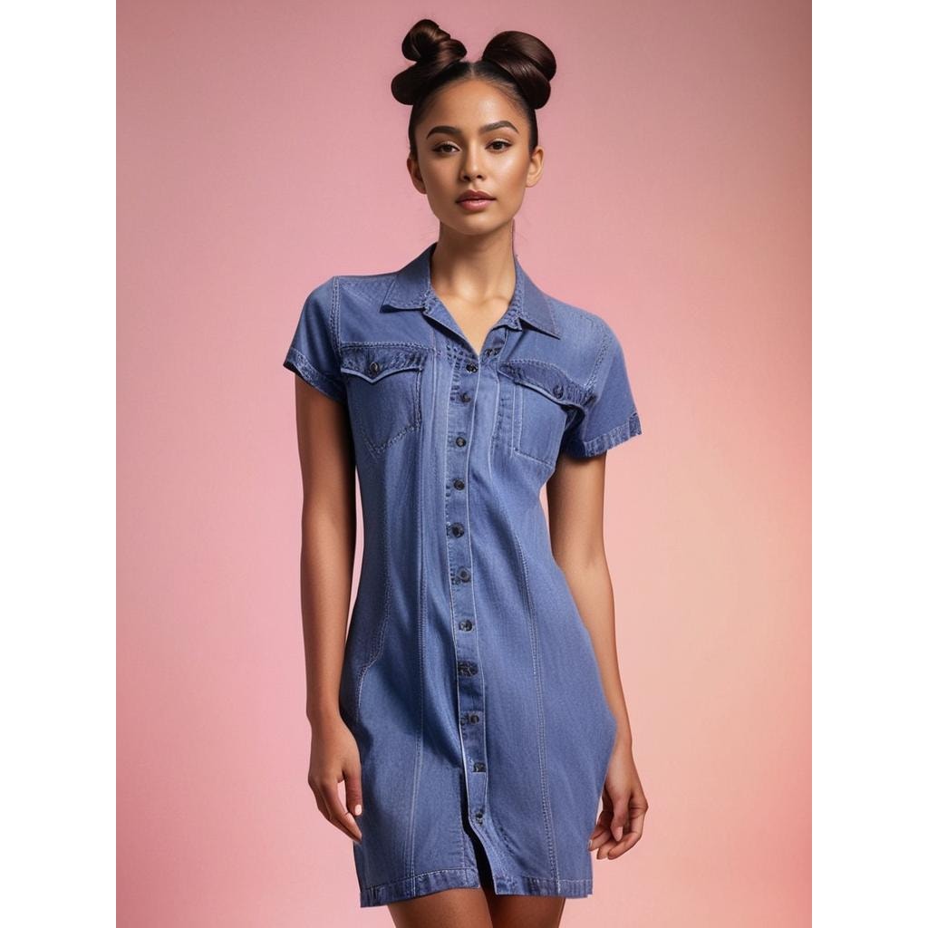 Bugle Boy Women's 8 Denim Dress Blue Dancer Embroidered Knee Length Casual