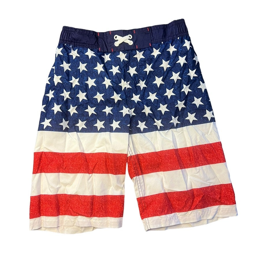 Cat & Jack Boys' Large Patriotic US Flag Red White Blue Star Stripes Swim Trunks