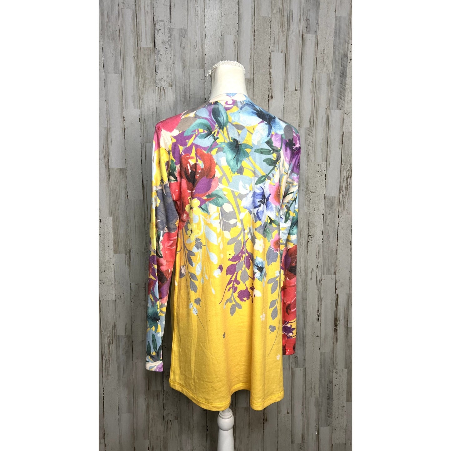 Soft Surroundings Women's Medium Yellow Floral Delphina V-Neck Tunic Sweater