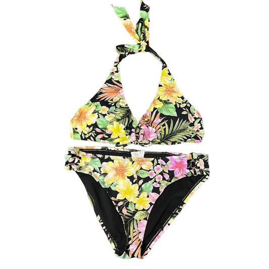 Gibson Latimer Women's Medium Floral Print Halter Bikini Set Swimwear