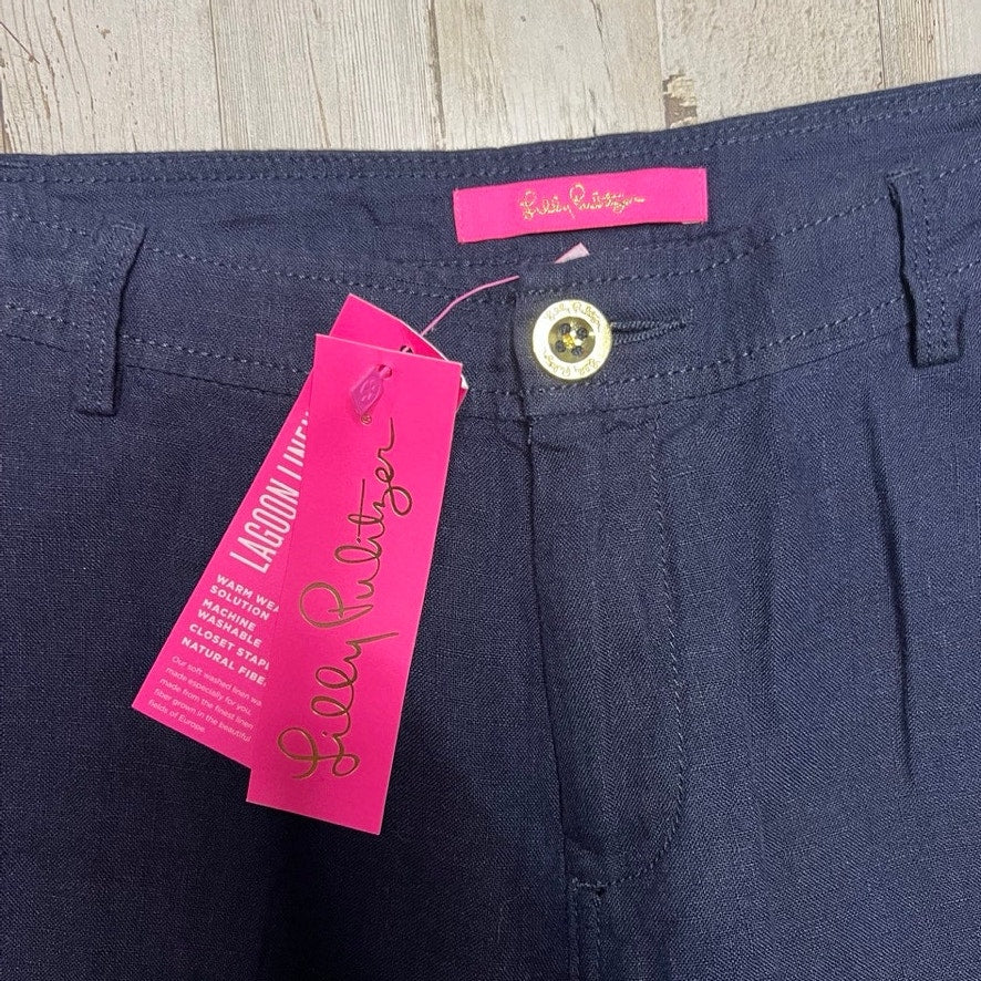 NWT LIlly Pulitzer Women's Navy Blue Size 6 Breeta Linen Trousers