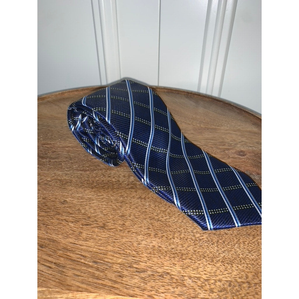 Twenty Dollar Tie Men's Designer Navy Blue Plaid Necktie