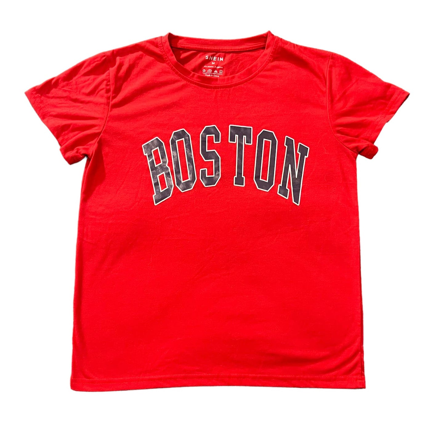 Shein Red Boston Print Short Sleeve Crewneck T-Shirt Women's Size Medium