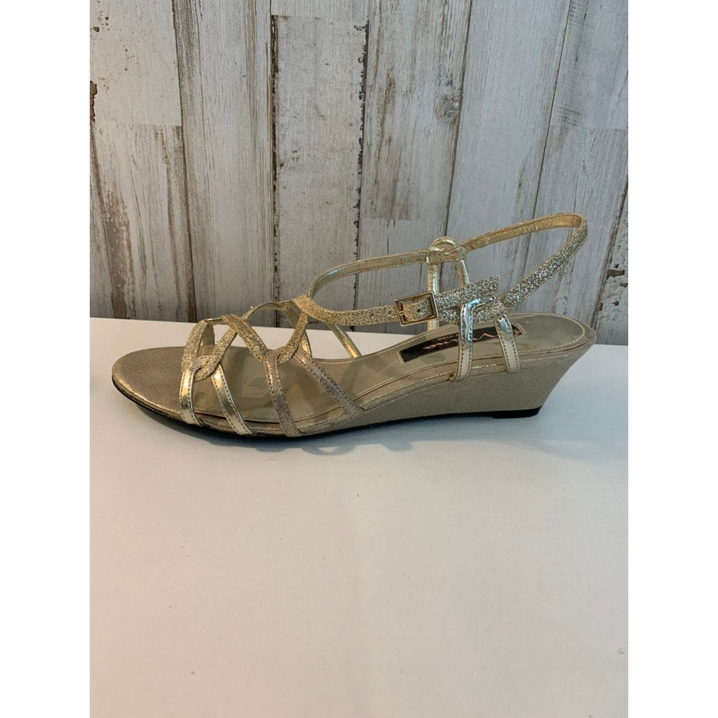 Nina Bibiana Wedge Sandals Womens 7.5 Wide Gold Glitter