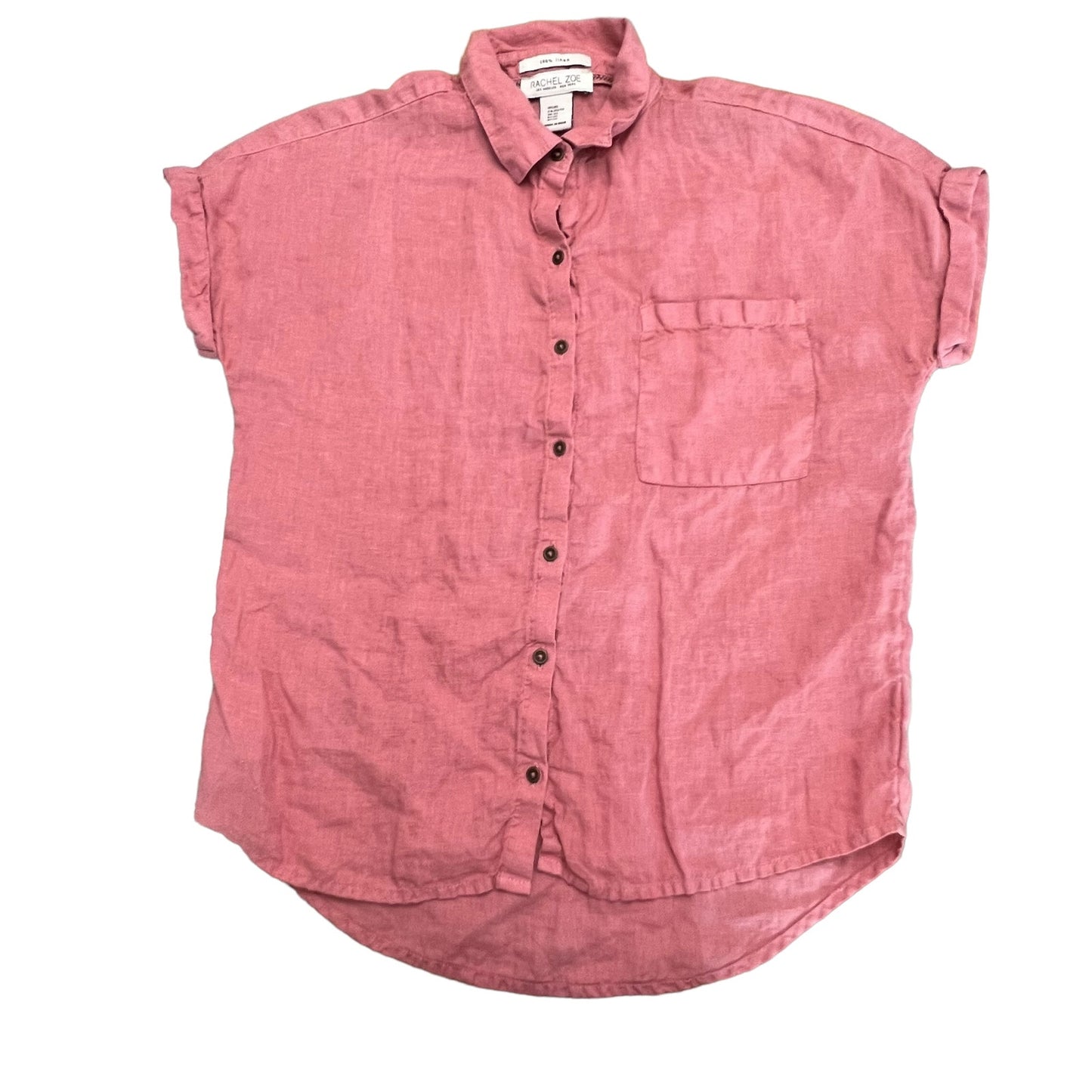 Rachel Zoe Women's XS Pink/Dusty Rose 100% Linen Short Sleeve Button-Up Shirt