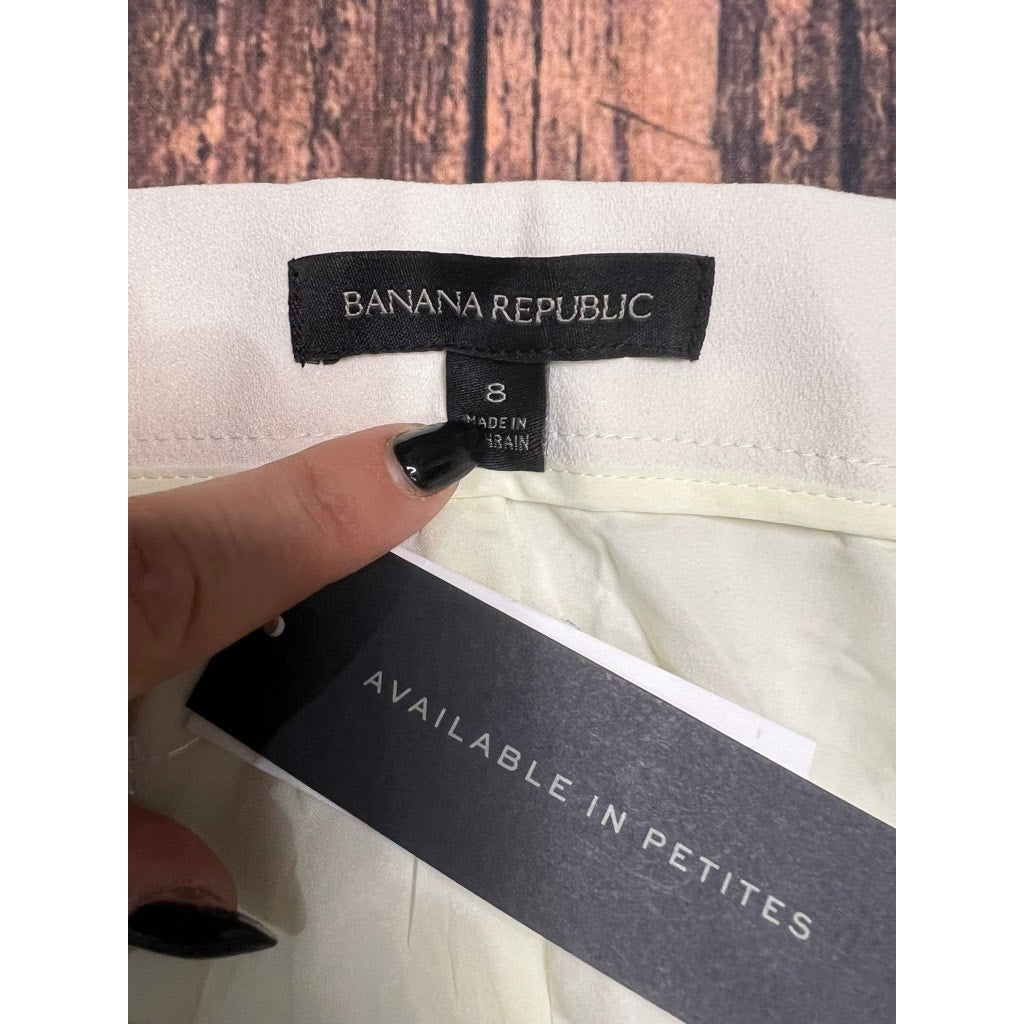 NWT Banana Republic Women's Wide-Leg Cropped Trousers Size 8 Petite Ivory Pants