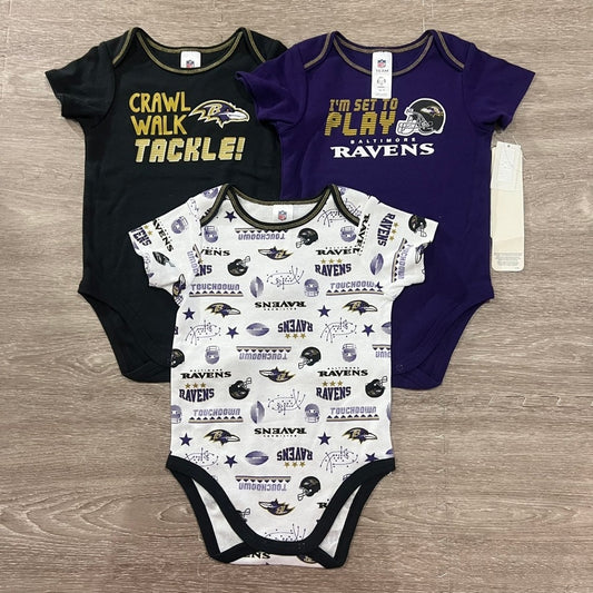 NWT Gerber NFL Baltimore Ravens Baby Bodysuits Onesies 3-Pack Size 18 Months