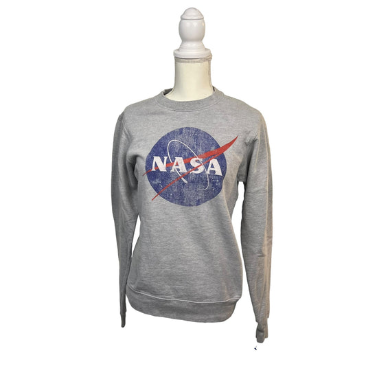 NASA Men's Small Logo Gray Crewneck Sweatshirt Long Sleeve Pullover Casual