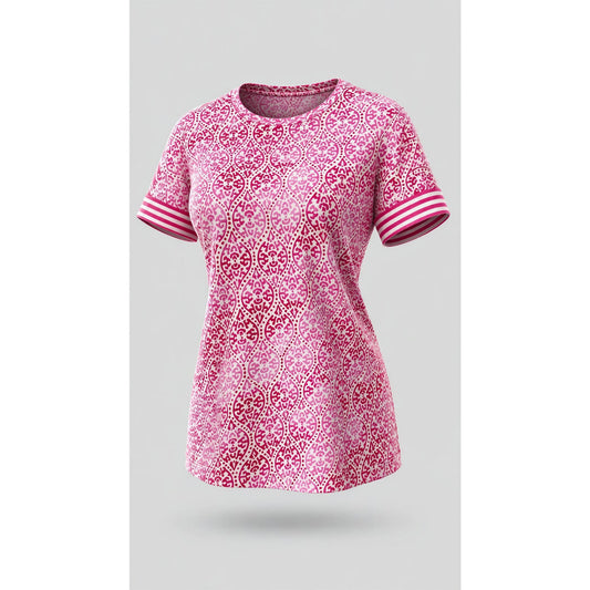 Chico's Top Womens Size 0 (Small)  Pink Medallion Print Boat Neck Short Sleeve