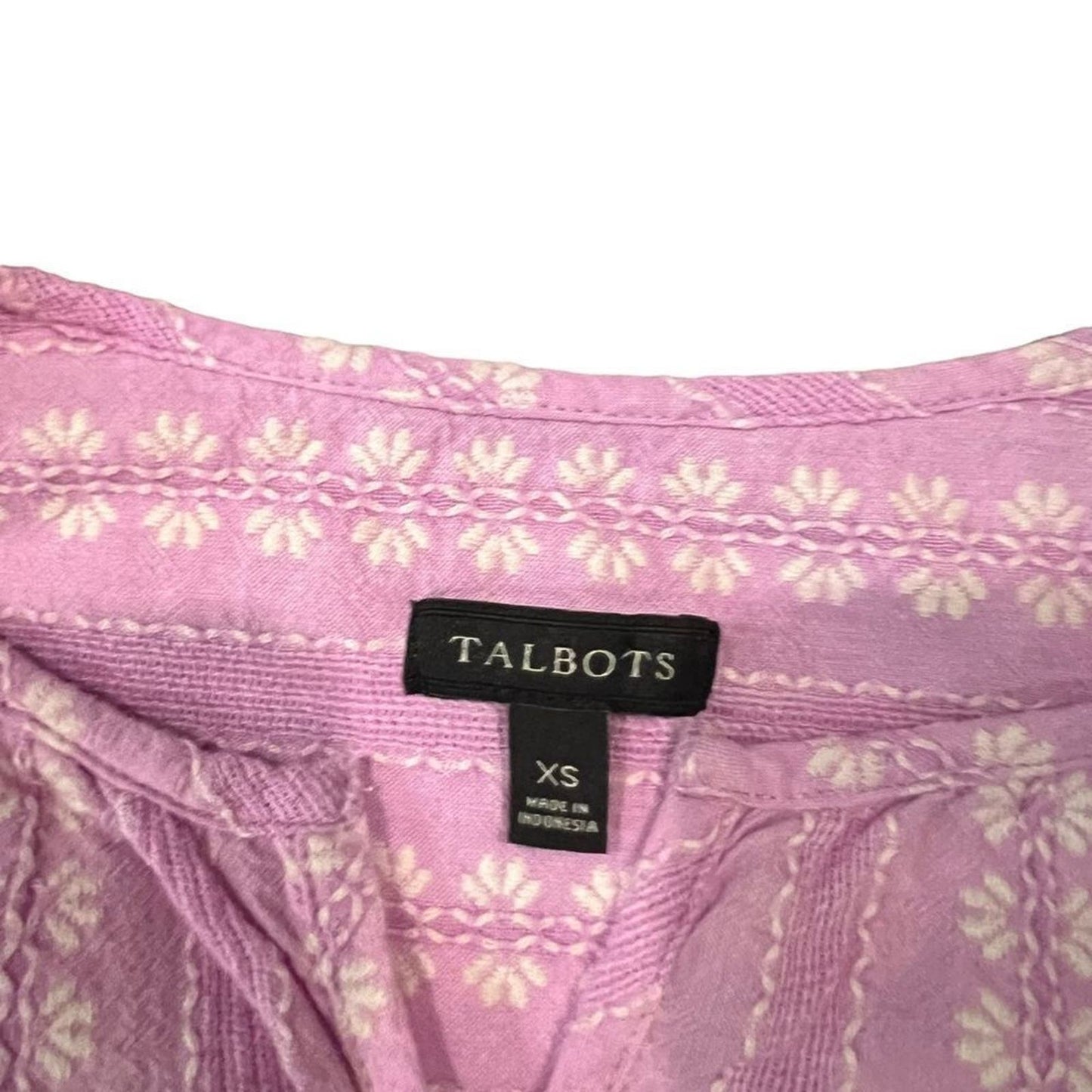 Talbots Pink and White Embroidered Button Patterned Blouse Size XS