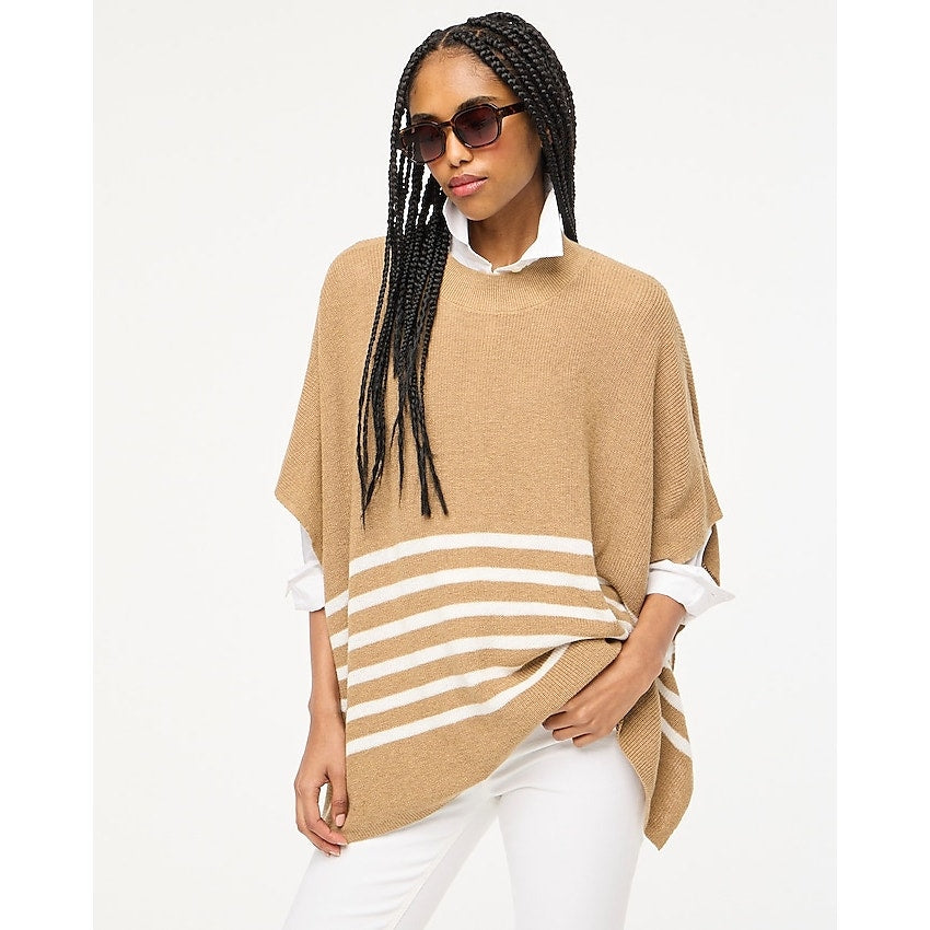 NWT J.Crew Women's One Size Beige/White Striped Poncho Knit Sweater