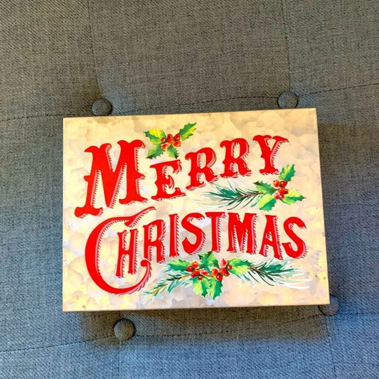 Rustic Farmhouse Metal Merry Christmas Sign