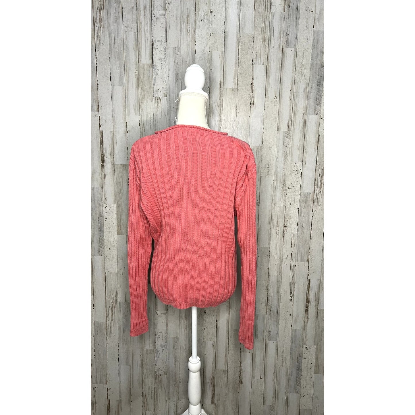 Liz Claiborne Women's Size Large Pink 1/4 Zip Ribbed Pullover Sweater