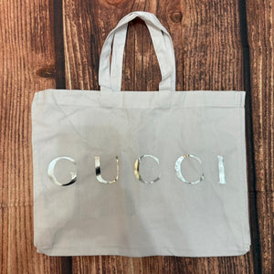 Gucci Tote Bag Womens Medium White Silver Logo Print Reusable Shopper