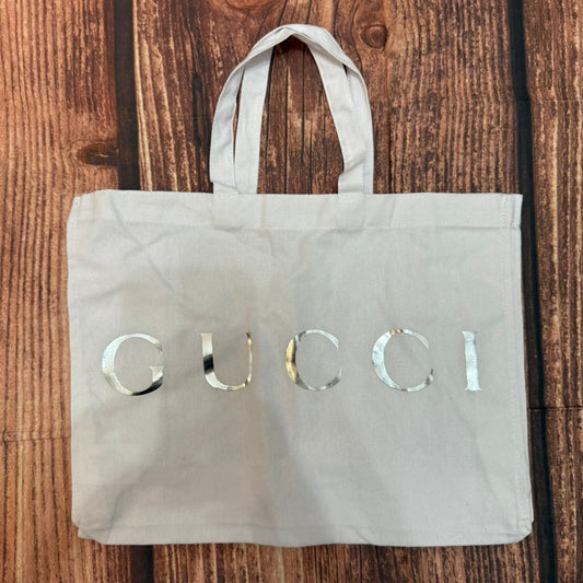 Gucci Tote Bag Womens Medium White Silver Logo Print Reusable Shopper