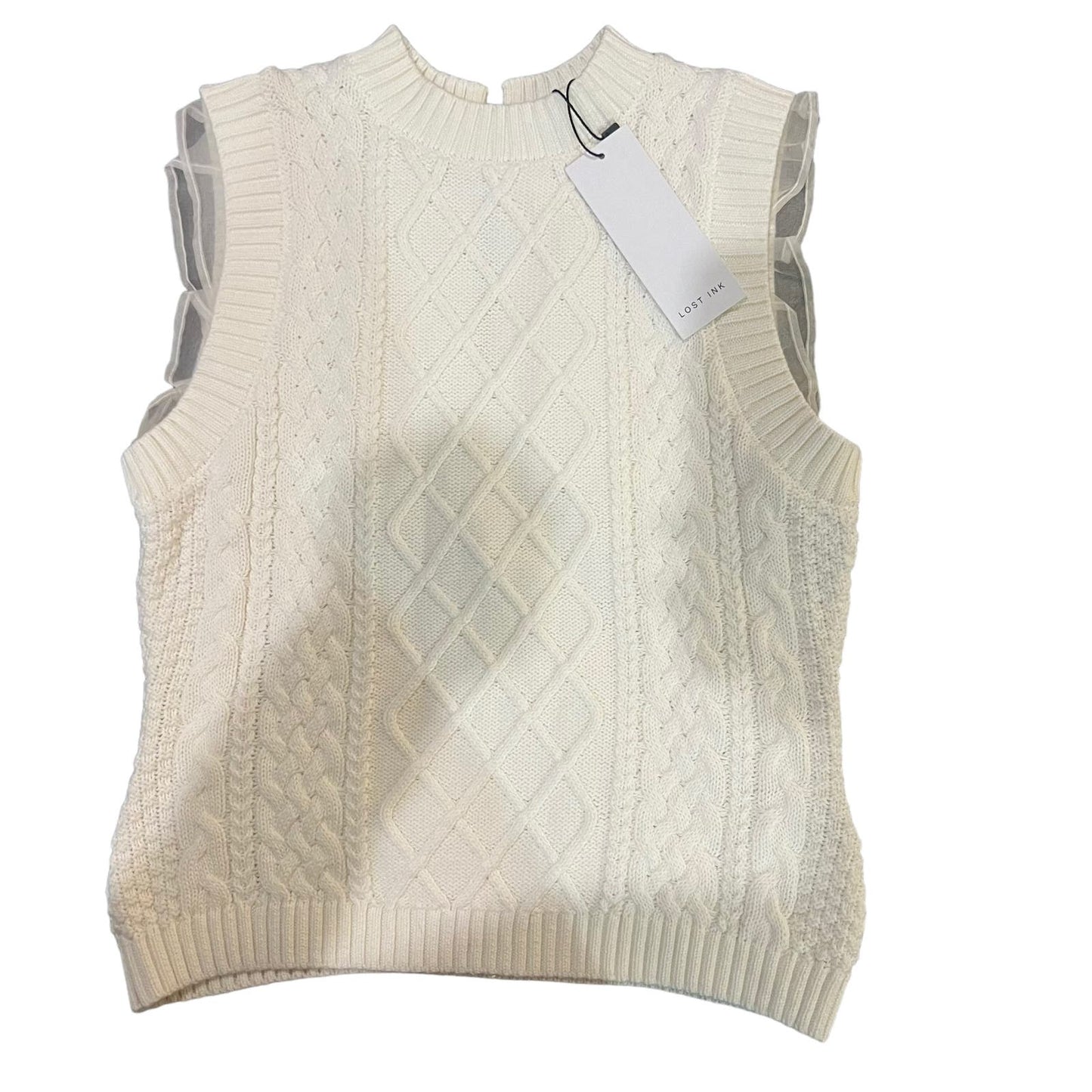 NWT Lost Ink White Cable Knit 100% Cotton Sweater Vest Women's Small