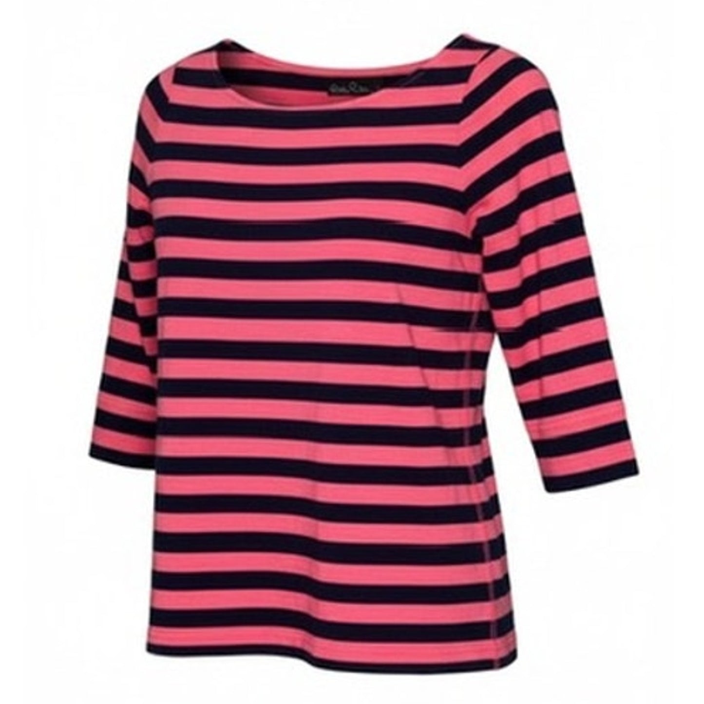 Lilly Pulitzer Top Womens XS Pink Navy Striped Boat Neck 3/4 Sleeve