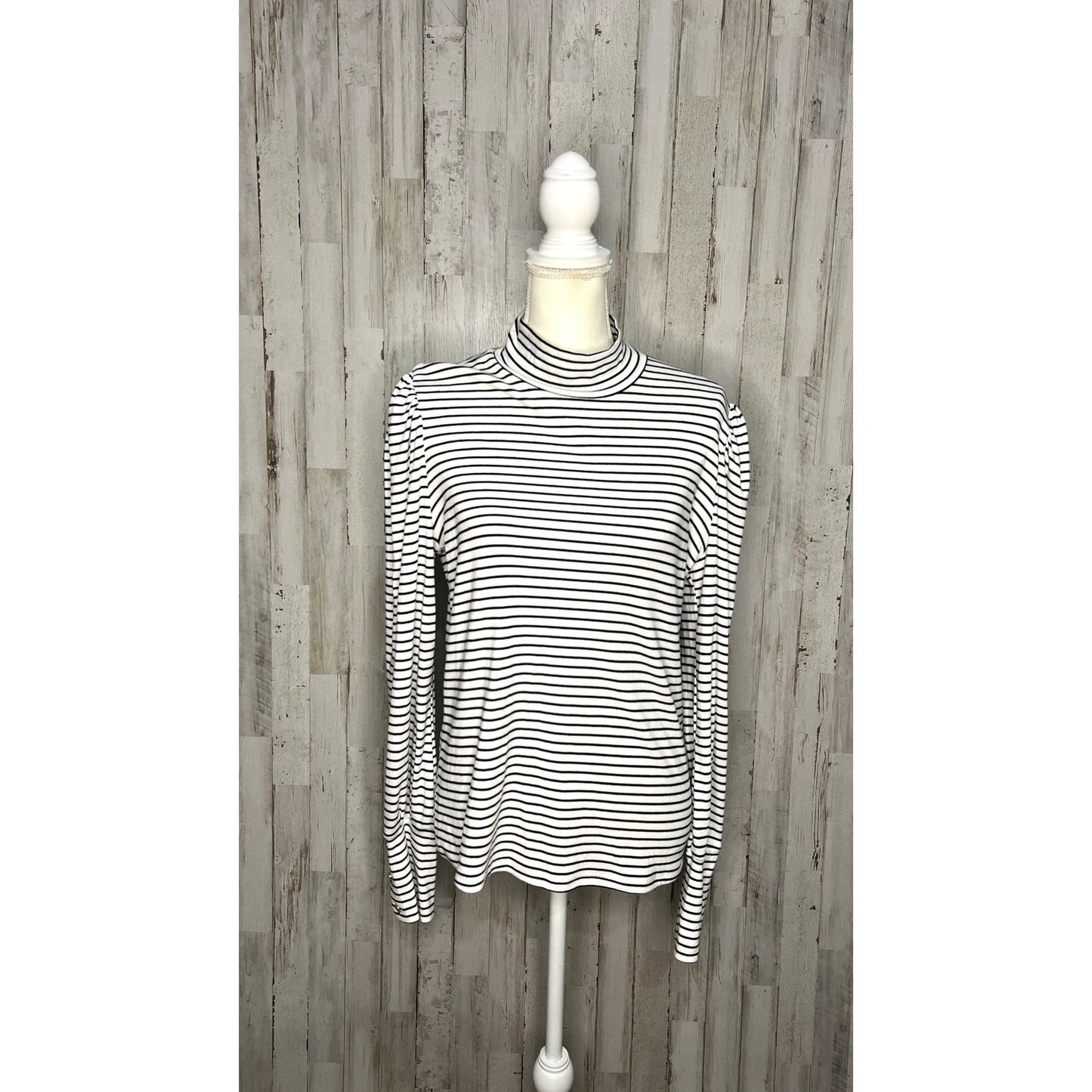 Draper James RSVP Women's Striped Mock Turtleneck Shirt White Large