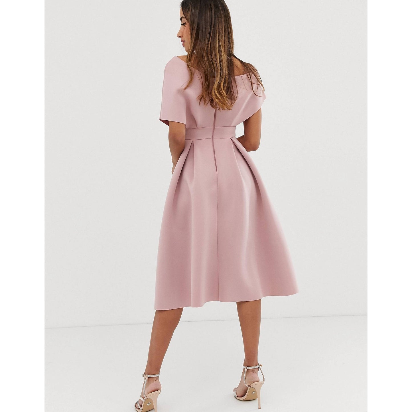 ASOS Design Women's Off Shoulder Midi Dress with Tie Detail - Rose Pink Size 4