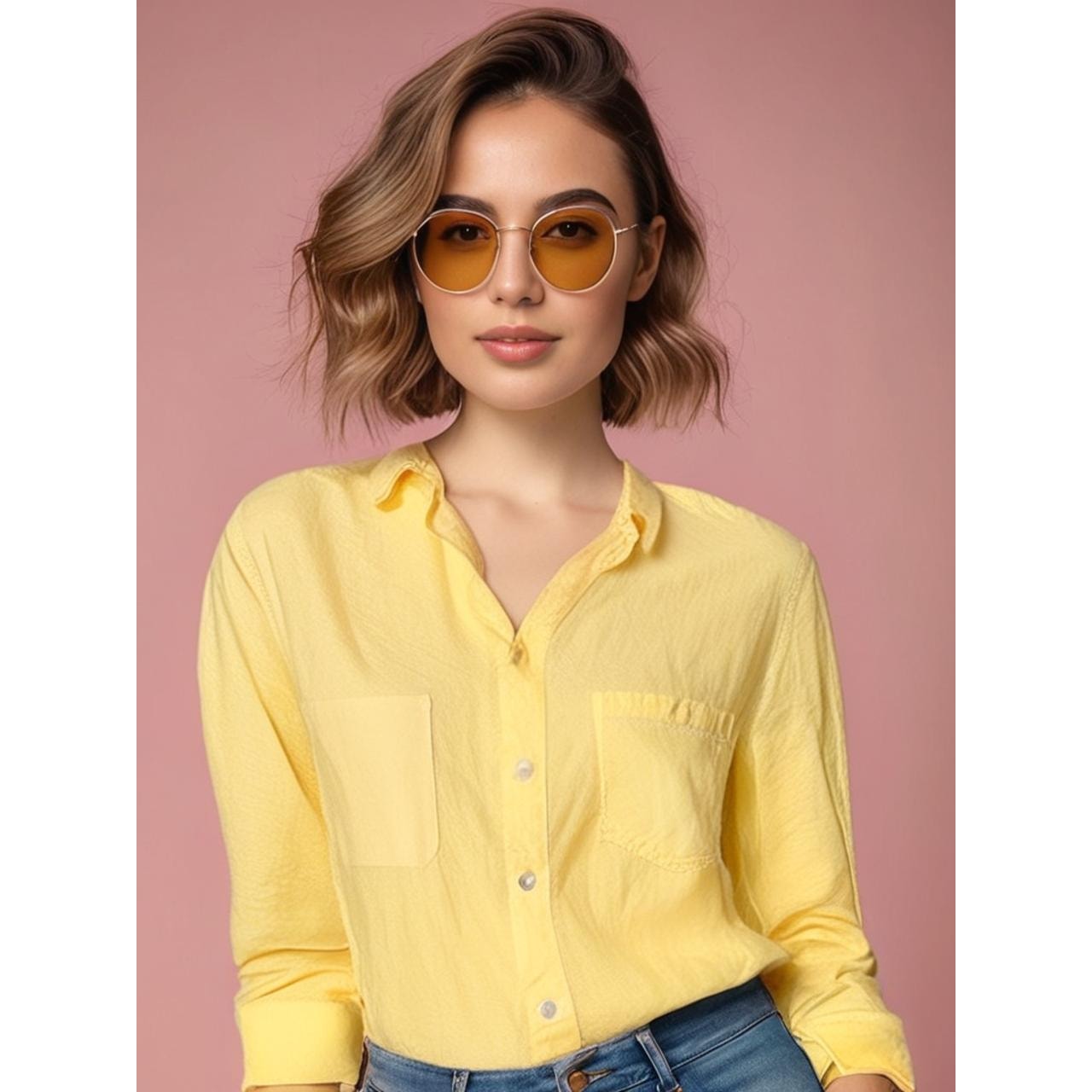 Cloth & Stone Women's Yellow Linen Button-Up Shirt Size Small