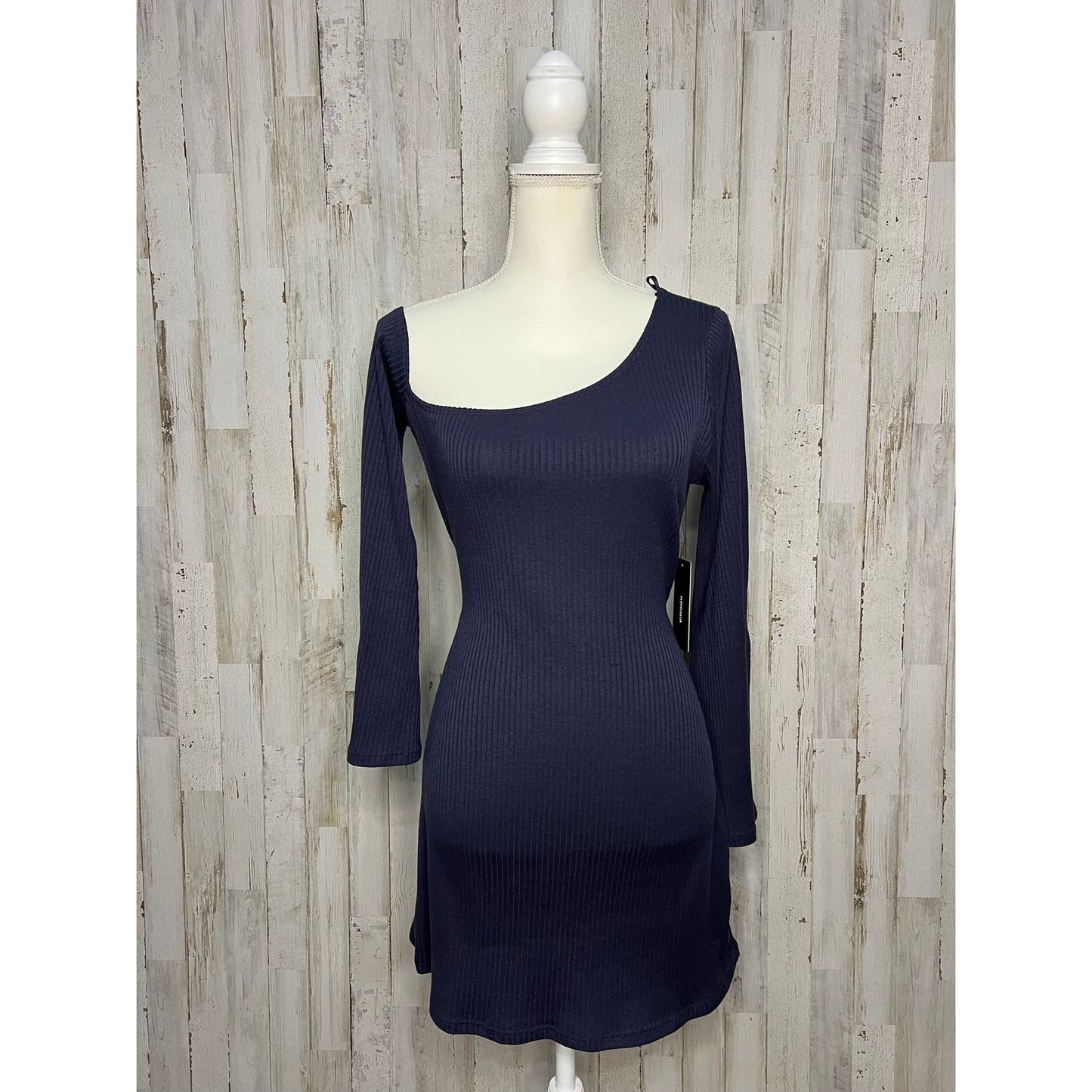 NWT Lulus Women's Navy Blue Asymmetrical Mini Dress Size Medium Long Sleeve