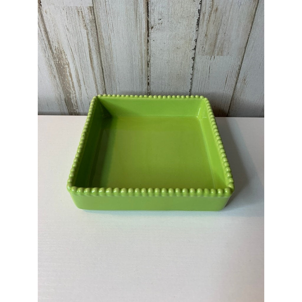 Real Home Napkin Holder Tray Set Green Square 5x5 Beaded Rim