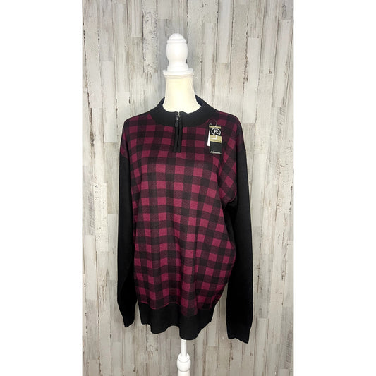 NWT Chereskin Men's XL Red & Black Plaid 1/4 Zip Pullover Sweater