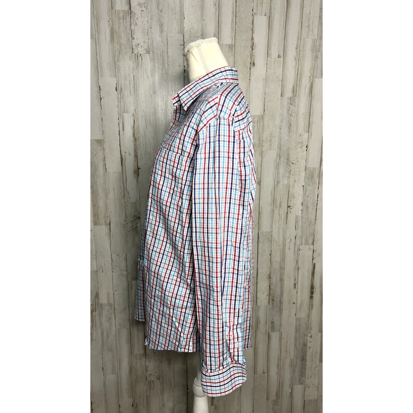 Banana Republic Men's Size Large 16-16.5 Slim Fit Multicolor Plaid Dress Shirt