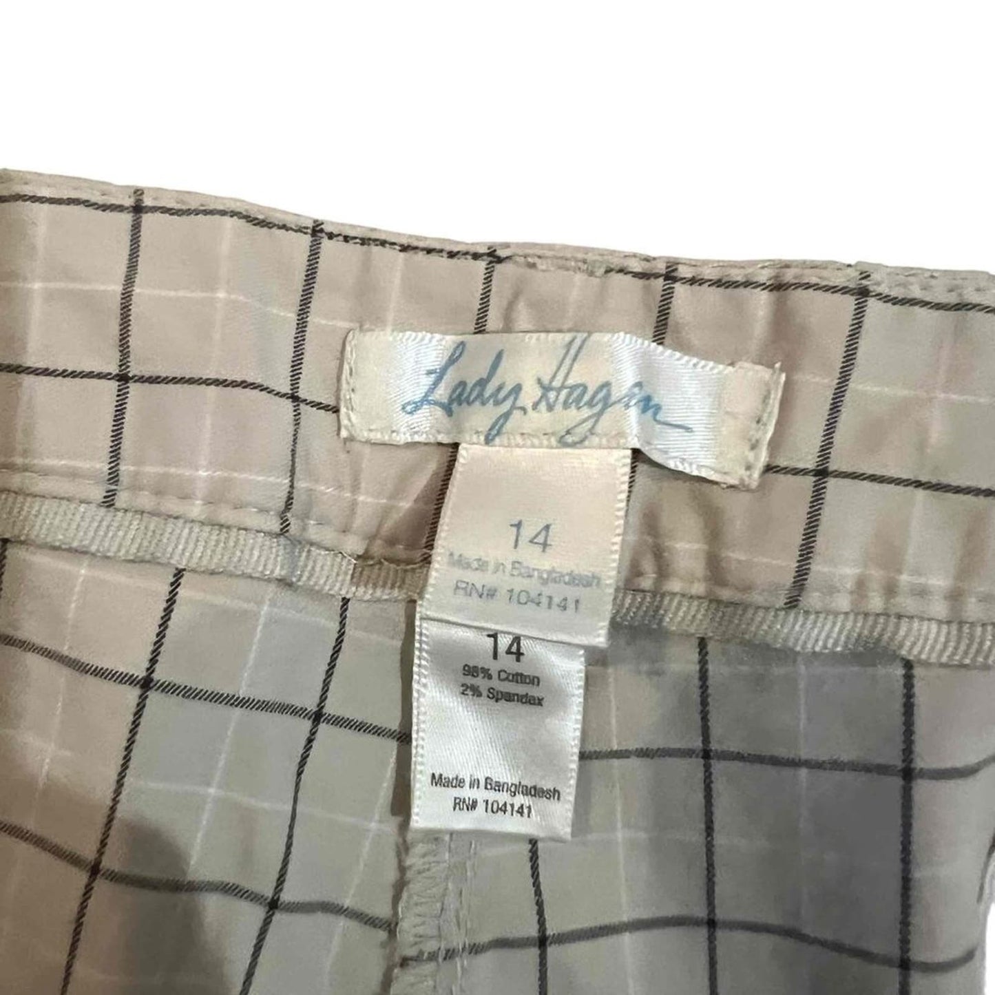 Lady Hagen Women's Beige Checkered Wide Leg Cropped Golf Pants Size 14