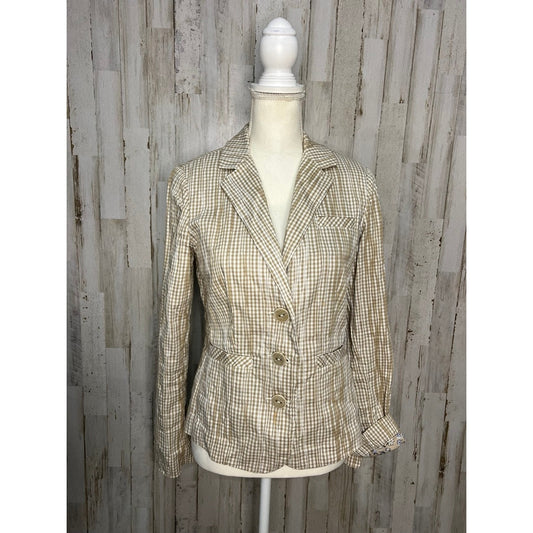 CAbi Women's Small Beige Check Blazer Jacket #346 Business Casual