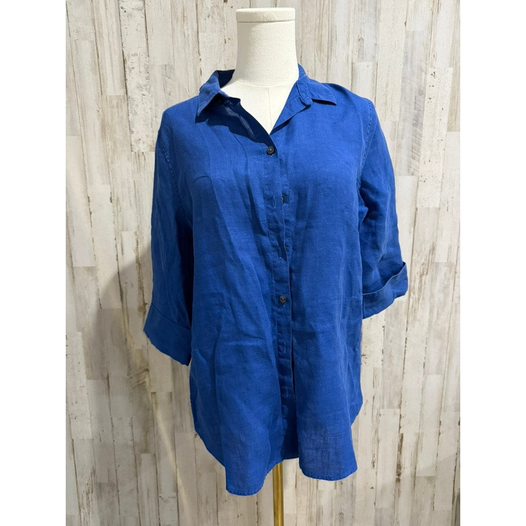 Chico's Tunic Shirt Womens Size 0/4 Blue Button-Up Collared Long Sleeve