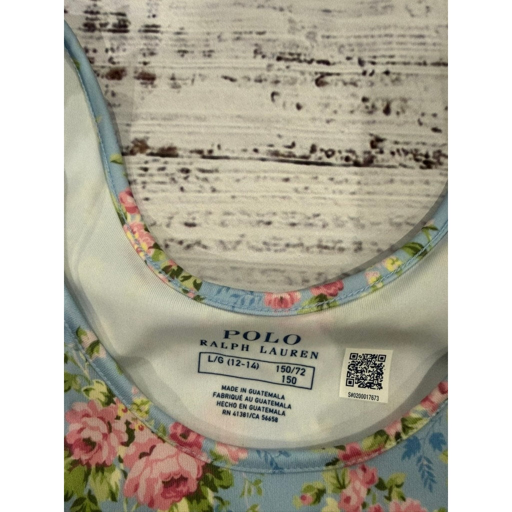 NWT Polo Ralph Lauren Girls' Floral Ruffle Tank Top Blue Size Large 12-14 Casual