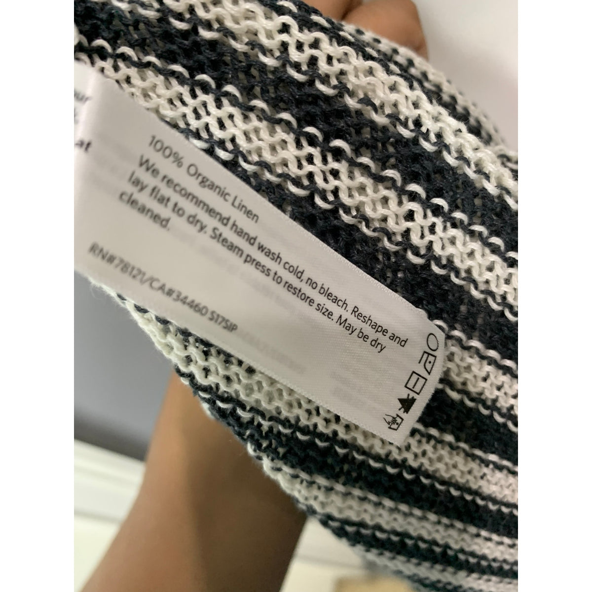 Eileen Fisher Dress Womens Small Black Ivory Striped Shift Knee Short