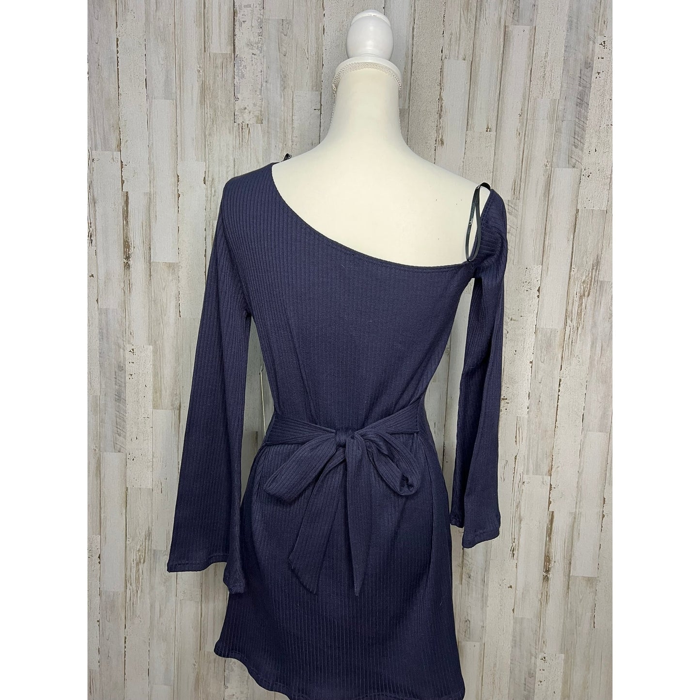 NWT Lulus Women's Navy Blue Asymmetrical Mini Dress Size Medium Long Sleeve