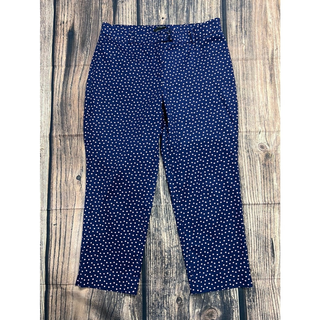 Talbots Women's Curvy Fit Polka Dot Crop Pants Size 12 Navy Pink