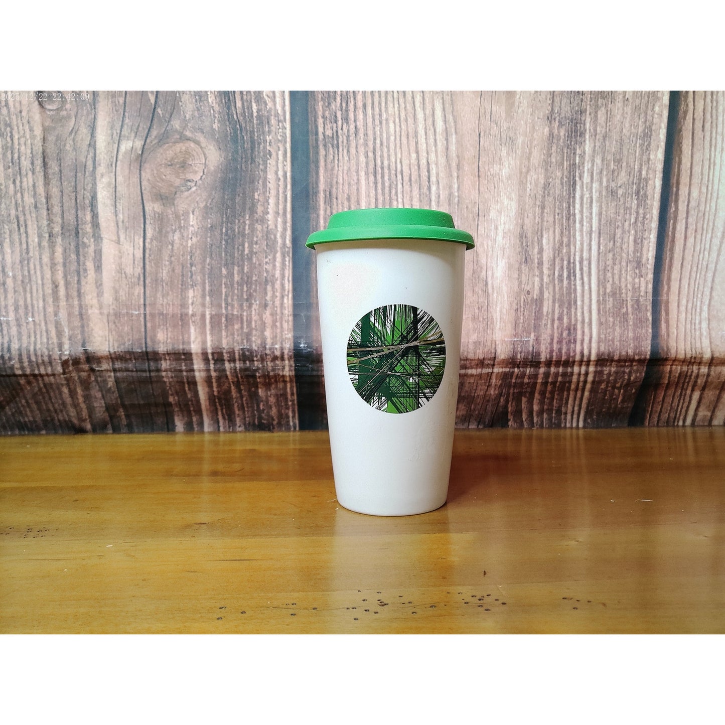 Starbucks Travel Mug 12oz White Green Lid Vertical Logo