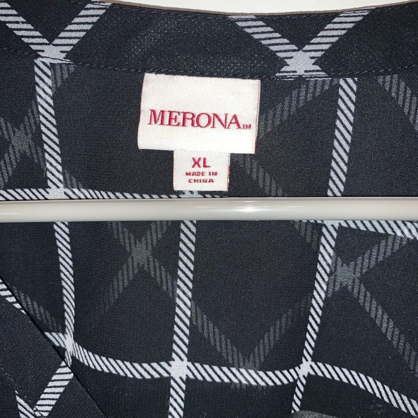 Merona Sheer Black window-pane plaid top XL