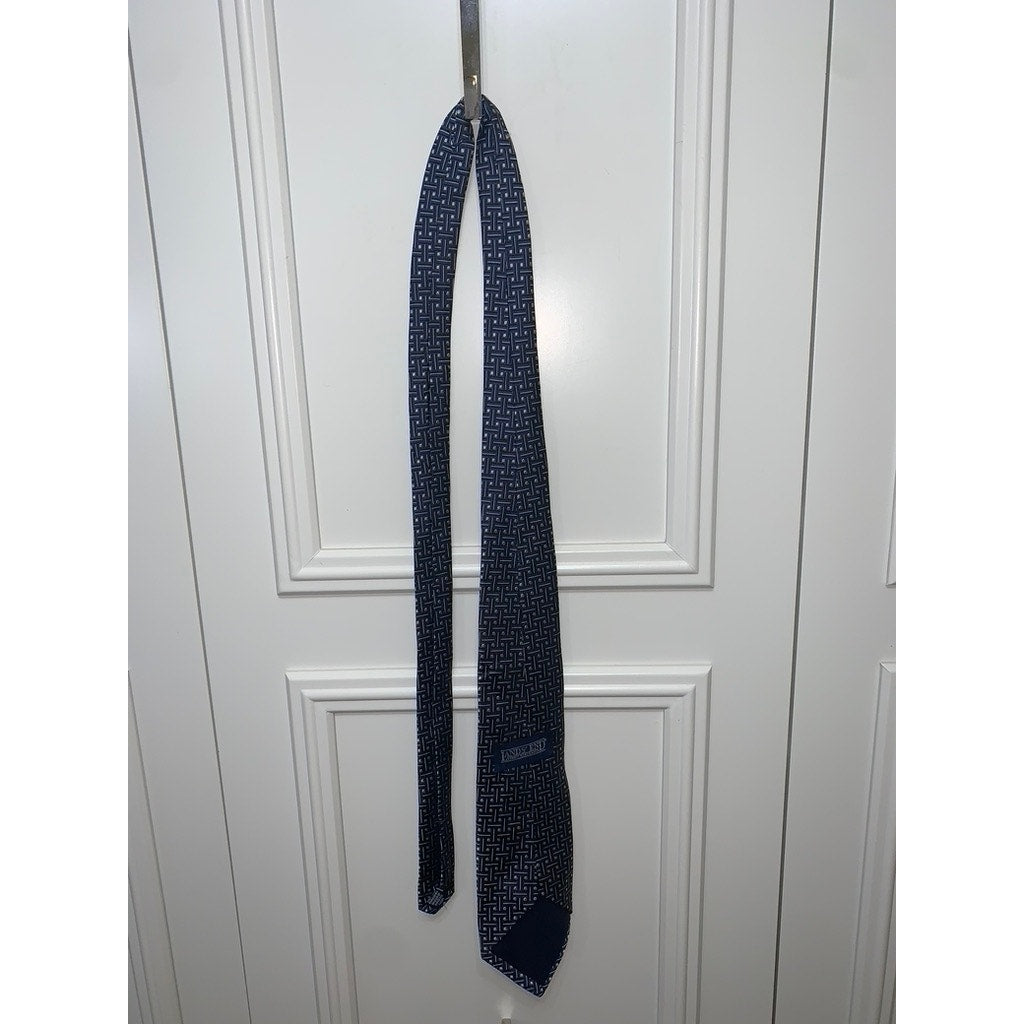 Lands' End Men's Silk Geometric Blue Necktie Classic Length