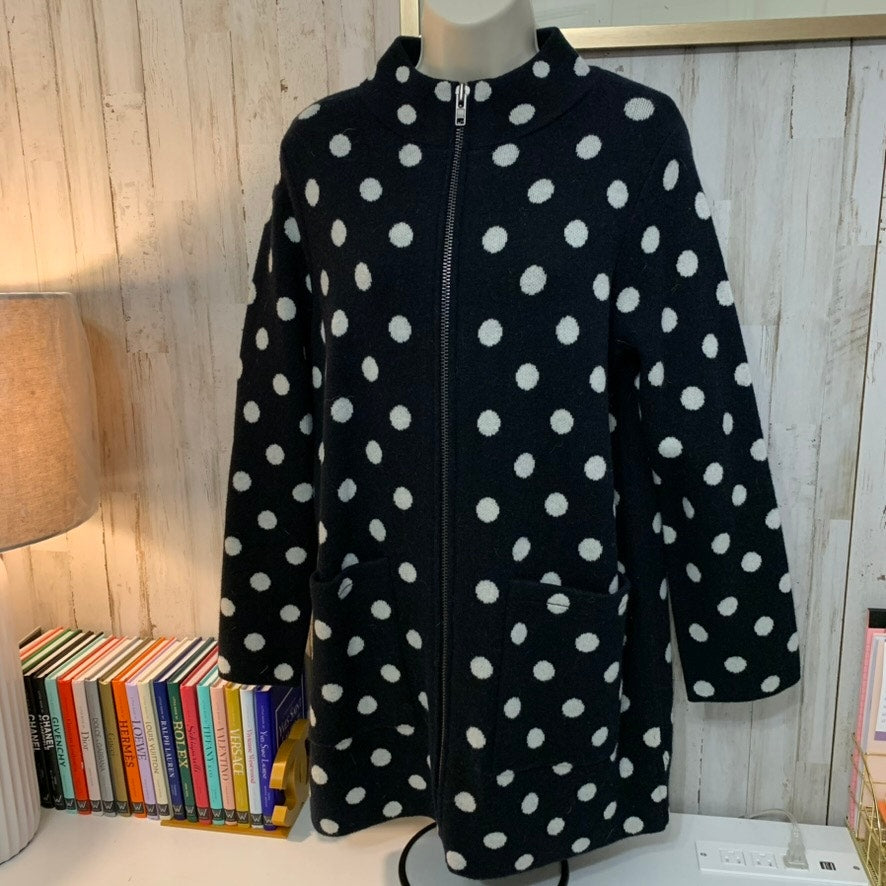 NWT Field Flower Medium Black & White Polka Dot Full Zip Knit
