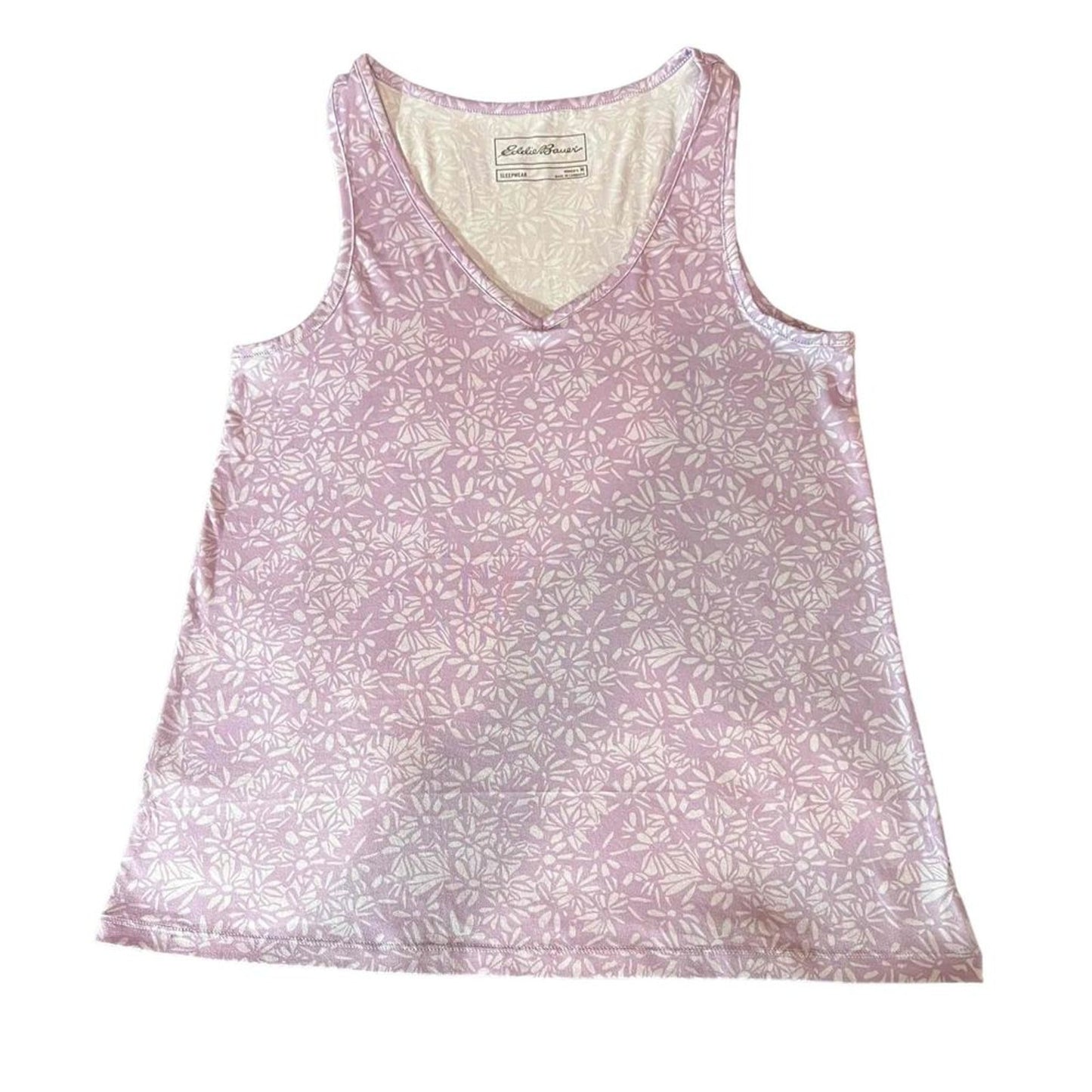 Eddie Bauer Pajama Top Womens Size Medium Purple Floral Print Sleeveless V-Neck